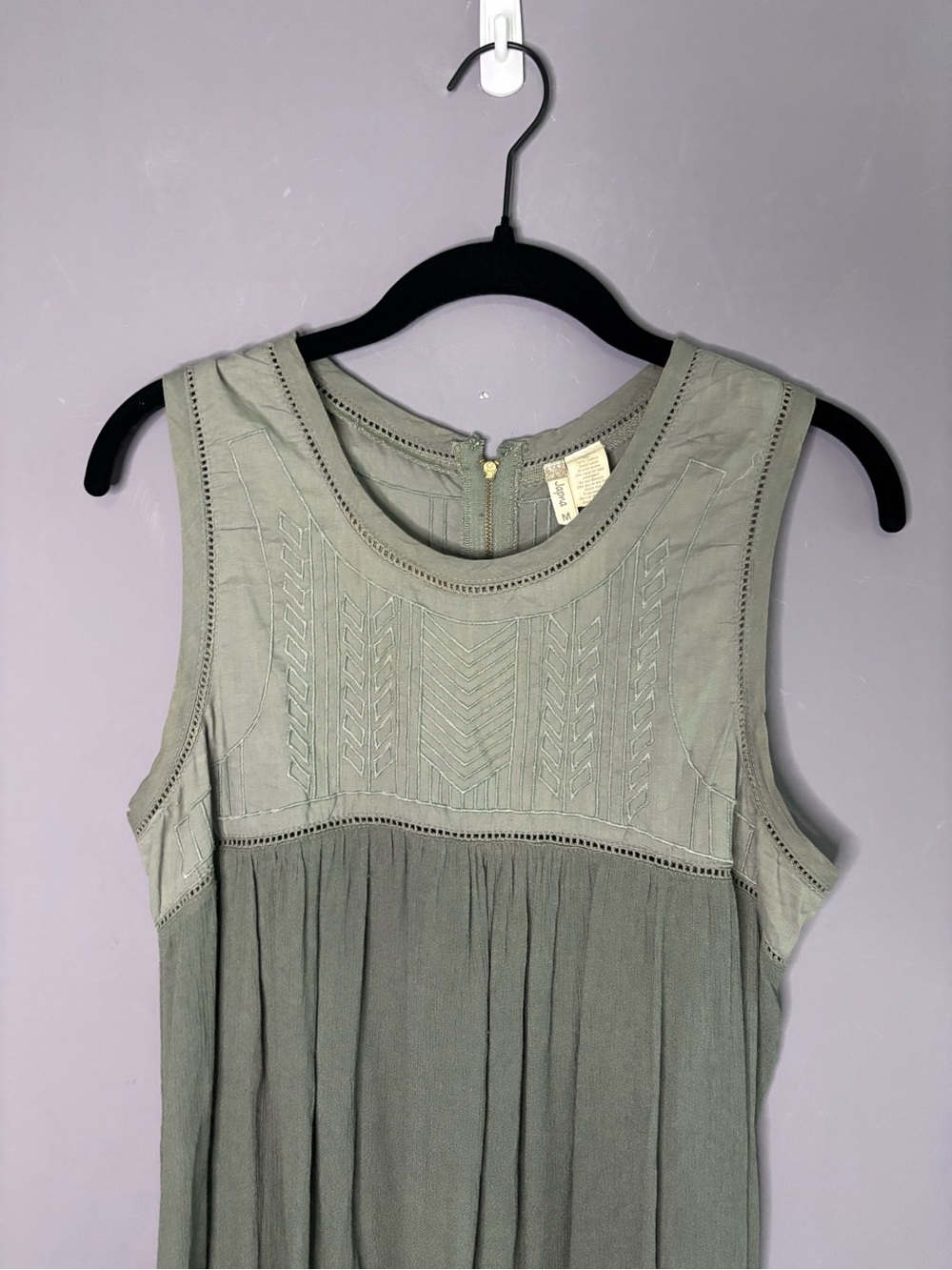 Japna Olive Green Sleeveless Flowy Round Neck Top M - Picture 3 of 7